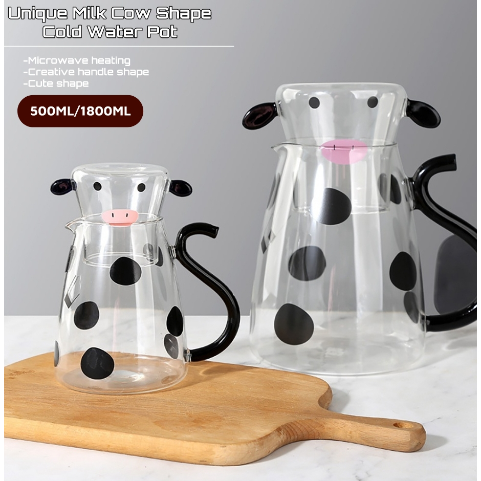 500/1800ML Garrafa De Vidro Em Forma De Vaca Padrão De Água Fria Durável , Fácil De Usar E Limpar De Grande Capacidade