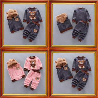 Conjunto De Três Peças Quentes E Casuais De Inverno Para Crianças De 0-4 Anos De Idade