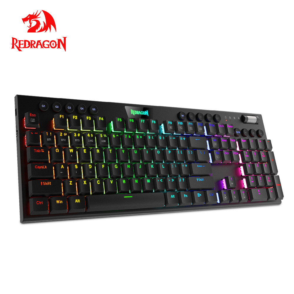 Redragon Horus K618 RGB Surpport Teclado Para Jogos Sem Fio Bluetooth 5.0 USB 2.4G 3 Modos 104 Chaves