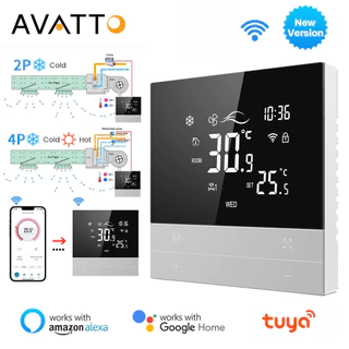AVATTO Tuya WiFi Interruptor Termostato Central Inteligente De Ar Condicionado Aquecimento Unidade De Bobina De Ventilador De 3 Velocidades Trabalhar Com Alexa Google Home