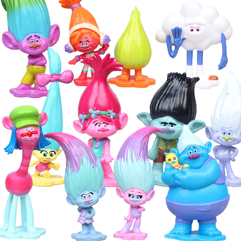 12 Peças Trolls Poppy Branch DJ Suki Biggie Miniatura Anime Figuras Creek Cooper Cloud Guy Dolls Kids Toys