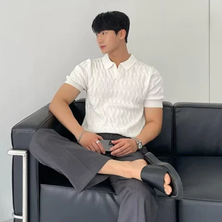 Summer Half-Sleeved POLO Shirt POLO versão masculina High-End coreana Slim-fit Lapel Top Cor Sólida Casual Meia Manga Fina