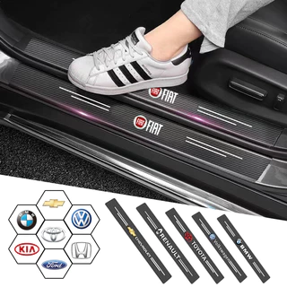4 Pcs/ser Soleira Da Porta Do Carro De Fibra De Carbono Anti Pontapé Adesivo Chinelo Zero Auto Tira Limiar Fita À Prova D'água Proteger Filme Acessórios
