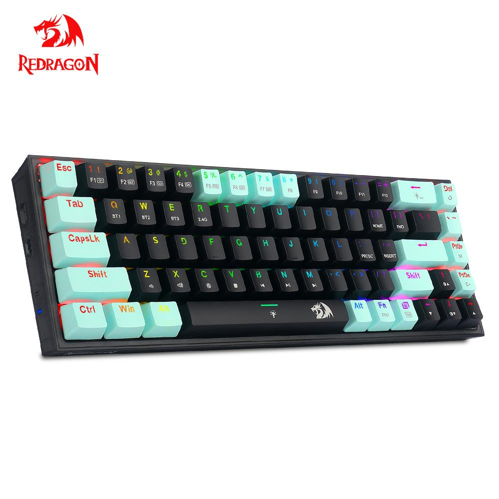 REDRAGON TS68 RGB Suporte USB Bluetooth Sem Fio 2.4G 3 Modo Teclado De Jogo Mecânico 68 Teclas Para Computador Portátil Compute PC