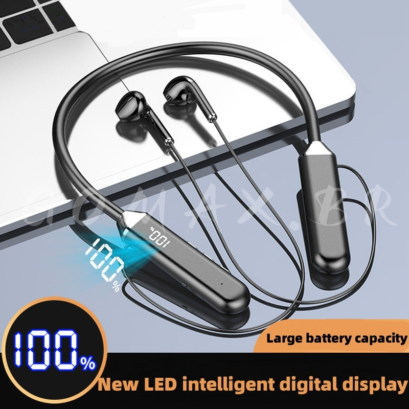 Novo Fone De Ouvido Bluetooth Magnético 5.2 Com Visor LED Plug-In TF Card Ultra-long Standby Binaural-ear Running Neck-mounted