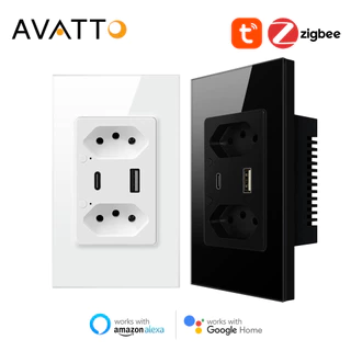 AVATTO Tuya ZigBee Tomada De Parede Brasileira Inteligente 16A Porta USB Tipo C Saídas De Controle Individual Plug Work Para Google Home/Alexa