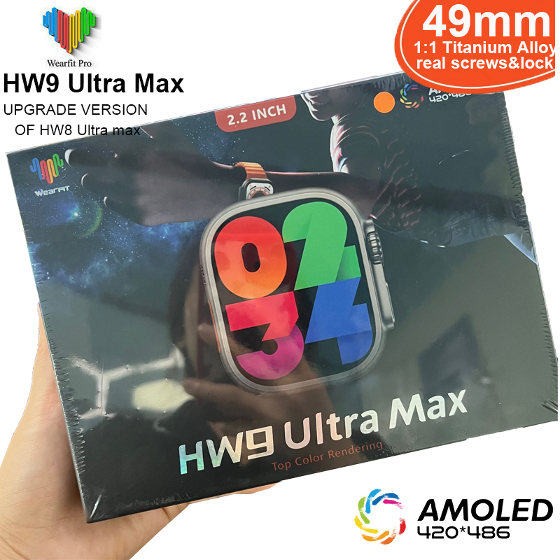 HW9 Ultra Max 2023 Novo SmartWatch 2.2 " Tela AMOLED Series 9 Bússola NFC Bluetooth Chamada Homens Esporte Relógio Inteligente PK HK8 H11 HK9