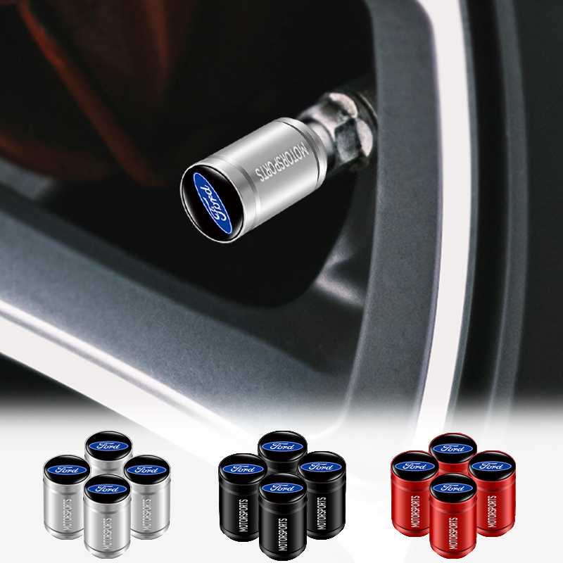 4pcs Elegante Tampa À Prova De Poeira Para Pneus De Carro Com Estilo Esportivo De Alumínio Cilíndrica Roda Válvula Ford Kuga Fiesta Focus Mondeo Mk1 Mk2 Mk3 St Acessórios