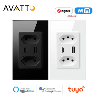 AVATTO Tuya WiFi/ZigBee Tomada De Parede Brasileira Inteligente 16A Porta USB Tipo C Saídas De Controle individual Plug Work Para Google Home/Alexa