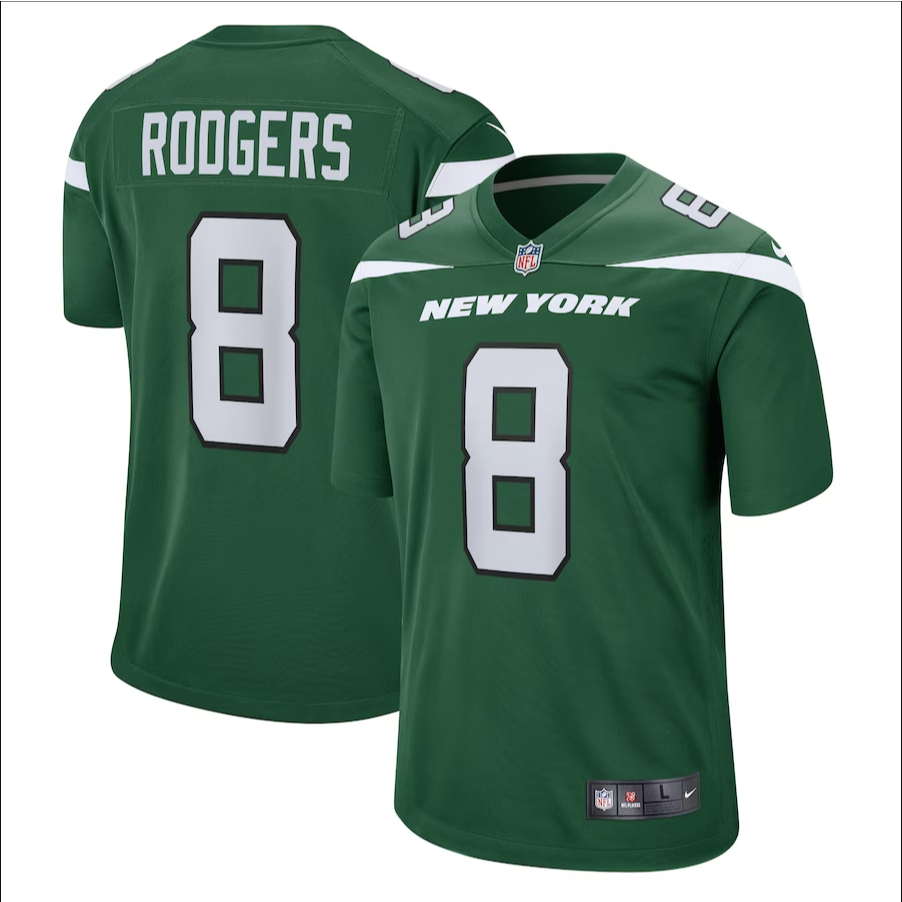 Camiseta Masculinos 2023NFL New York Jets Aaron Rodgers Verde Limitada Camisa De Futebol Americano Jersey