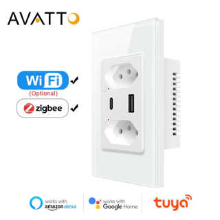 AVATTO Tuya WiFi/ZigBee Tomada De Parede Brasileira Inteligente 16A Porta USB Tipo C Saídas De Controle individual Plug Work Para Google Home/Alexa