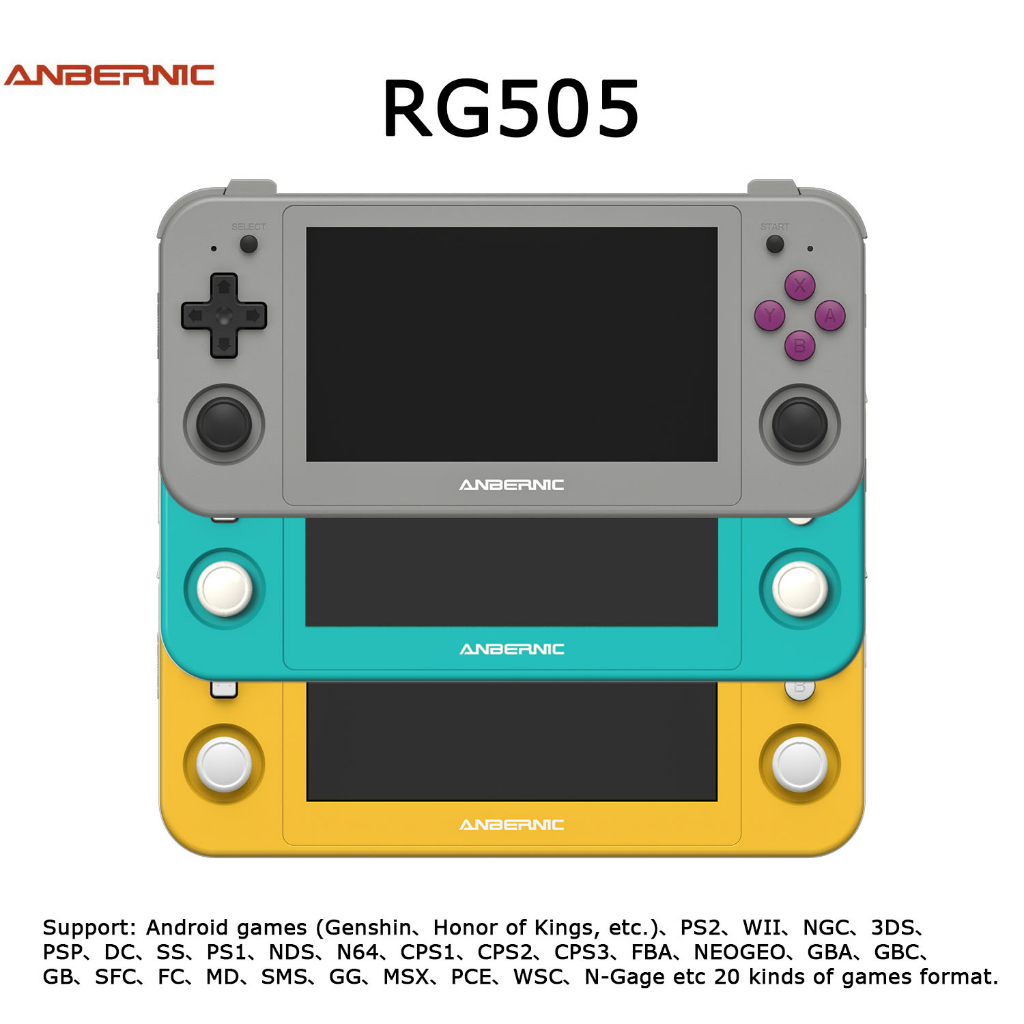 ANBERNIC RG505 Console De Jogos OLED De 4,95 Polegadas Tela Sensível Ao Toque Multilanguage Android 12 System 512GB Video Game Portátil Player De Mão Até 20 Tipos