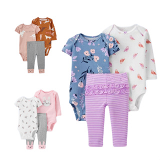 3Pçs Conjunto de Macacão + Calça de Algodão para Bebês