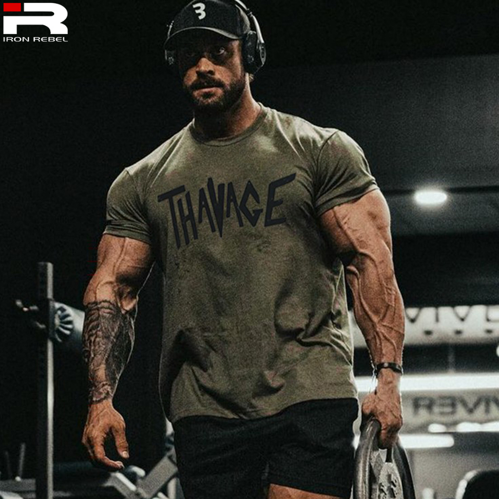 THAVAGE Camisetas Masculino Moda Fitness Moletom / Musculação / Academia / RIRON REBEL