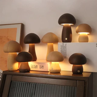 INS Luz Nocturna LED MINI Com Interruptor De Toque Cogumelo Fofo De Madeira Lâmpada De Mesa De Cabeceira Para Quarto De Crianças Lâmpadas Nocturnas Dormir