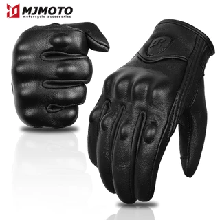 Luvas de couro de motocicleta Retro Sheepskin Luvas de couro resistentes a choques Tela sensível ao toque Homens Mulheres Equipamento de proteção para ciclismo Respirável Adequado para Retro Harley MJ-ICON10