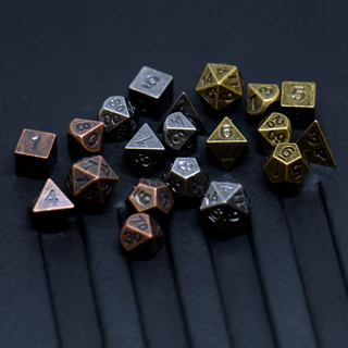 Conjunto De 7pcs Jogo De Dados De Tabuleiro Mini Archaized Metal Mesa Poliédrica RPG