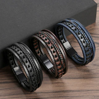 Moda Trançado De Corda Tecido Multilayer Pulseiras De Couro Homens Punk Bracelete para Amigo Charme Jóias Presentes