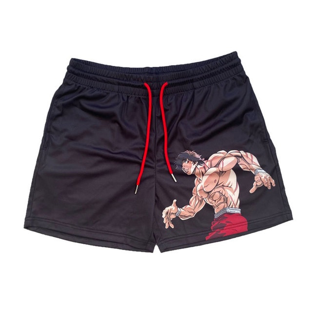 Shorts de anime japonês estampados moda academia de rua, shorts masculinos soltos, casual, treino diário, fitness, verão, praia