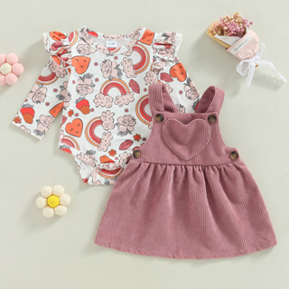 Conjunto de roupas Kawaii para bebês meninas de manga comprida com  suspensório floral e saias, macacão (marrom, 6 a 12 meses)