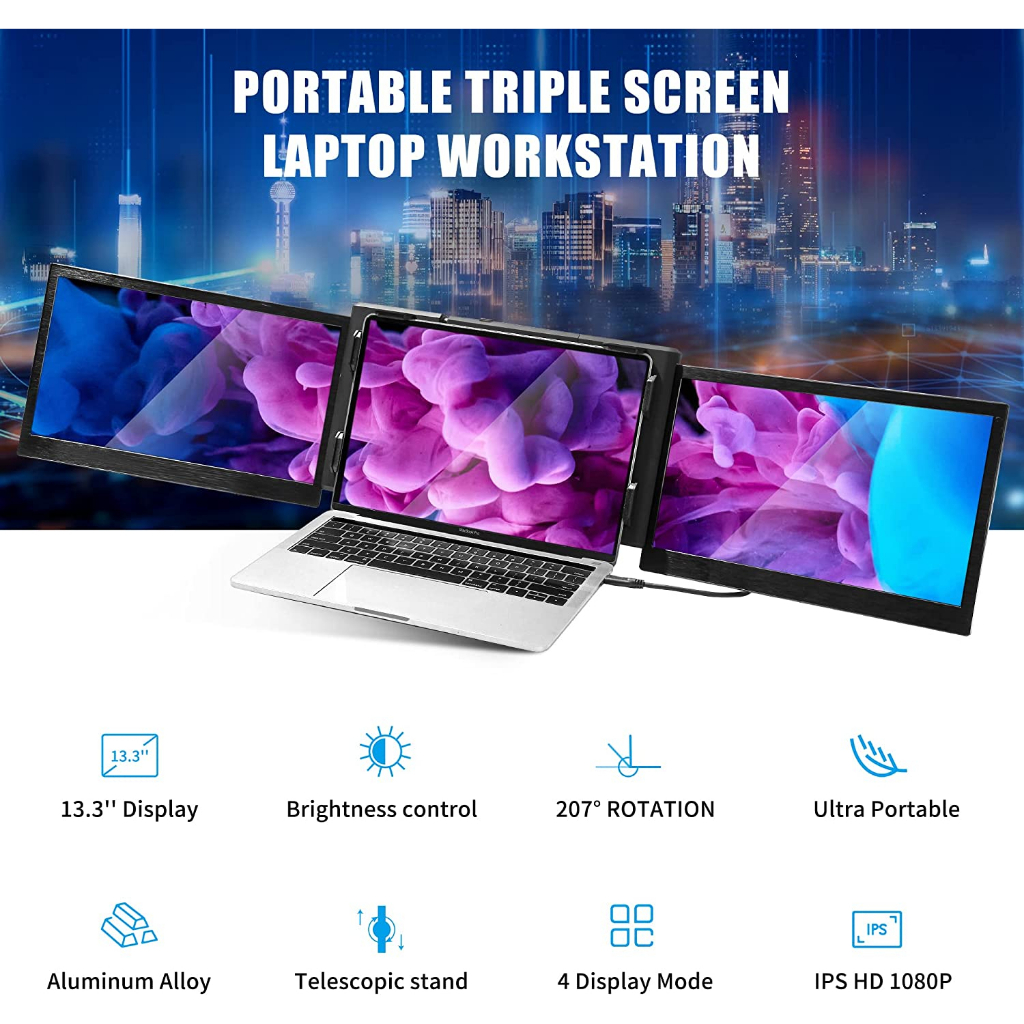 OFIYAA P2 Pro Tela Portátil Tripla Expansor De 13,3 Polegadas Tipo C De 1080p Plug Hd Para Sistemas Operacionais Windows E Mac Apenas Requer Conexão De Um Fio