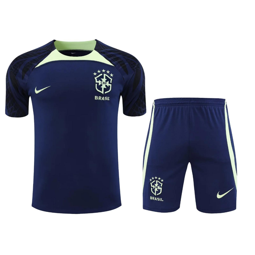 Brasil CBF Blue Training Jersey Top Secagem Rápida Manga Curta