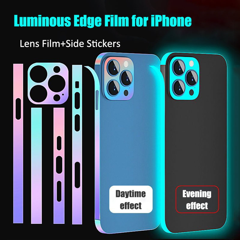 Adesivo Colorido Luminoso Lateral Para iPhone 15 14 13 12 Pro/ProMax Filme Protetor De Borda De Moldura Com Câmera 14 Plus Peles Laterais