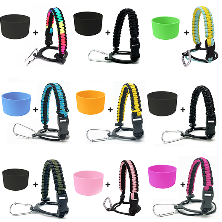 for tampa de garrafa pacco Protetor De Garrafa De Silicone Alça Do Frasco De Água Frasco Hidro Tumbler Para Garrafas Acessórios Copo De Silicone Base aquaflask paracord Cordas Antiderrapantes Manga Colorida Cabo De alça garrafa pacco