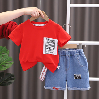 Crianças Summer Cotton Baby Boys Roupas Meninas Camiseta Esportiva Denim Shorts 2Pcs/set Infant Leisure Kids Fatos De Treino Para De 0-6 Anos