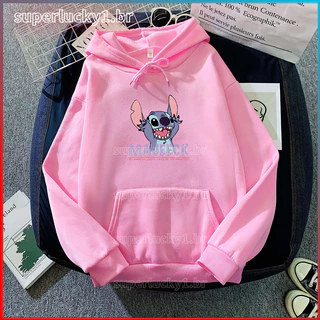Hoodies Korean Loose Sweatershirt Plus Fleece Unisex Casual All Match Pullover Cute Cartoon Stitch Printed Jacket Couple Pullover