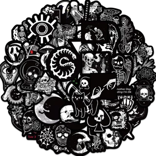 50pcs Adesivos De Horror Gótico Escuro Preto À Prova D'água Para Decalques De Parede De Capacete De Telefone Portátil De Skate