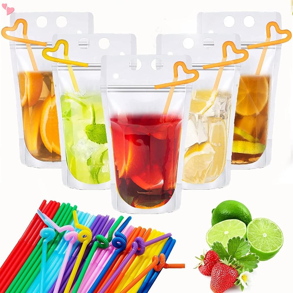 50pcs Drink Pouches With Straw Stand-up Juice Pouches Bags Botao
