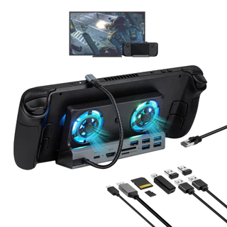 Estação de acoplamento 10 em 1 com duplo ventilador de resfriamento para Steam Deck/ROG ALLY(Suporte melhorado de 30W)