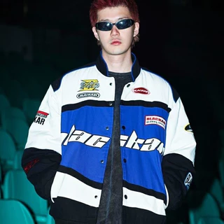 Jaqueta De Motociclismo Retrô Americana Moda Primavera E Outono Masculina Feminina Hip-hop Largo Casaco De Beisebol