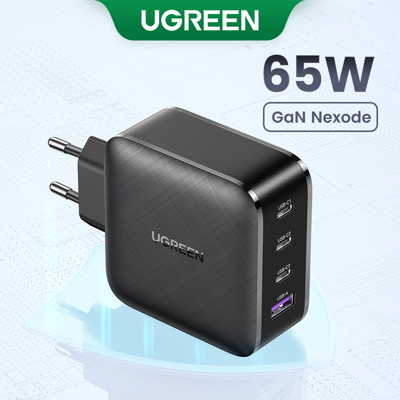 Ugreen Carregador Rápido GaN 65W Carga Rápida 4.0 3.0 Tipo C PD USB 3C 1A De Parede Para iPhone 14 13 12 , Samsung S23 Ultra , S22 , Macbook pro , iPad Air , Xiaomi Laptop