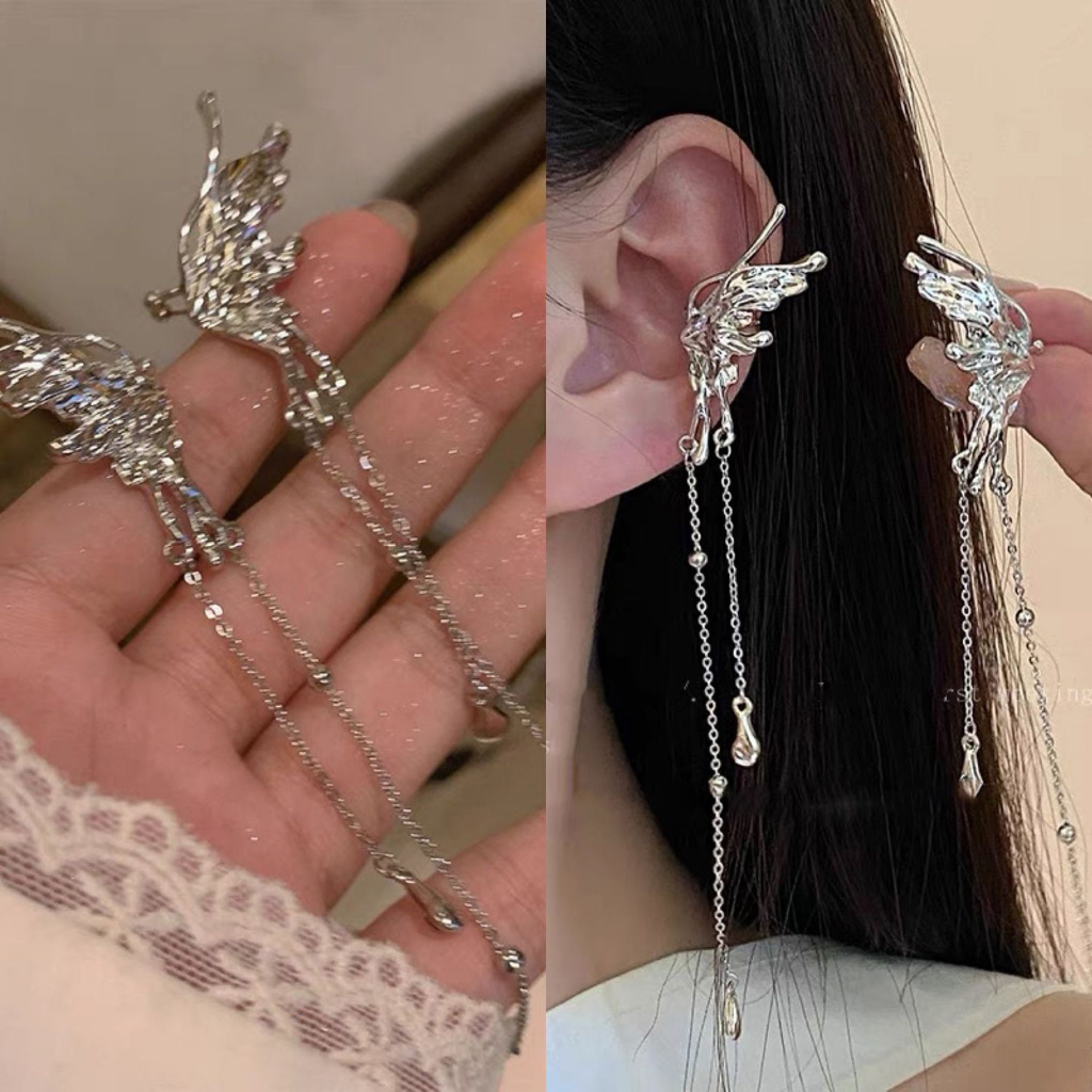 clip Para Orelha De Borboleta Da Moda Coreana Cor Prata Feminina Sem Desenho De Furo Em Jóias De Alta Qualidade Presente Estudantes