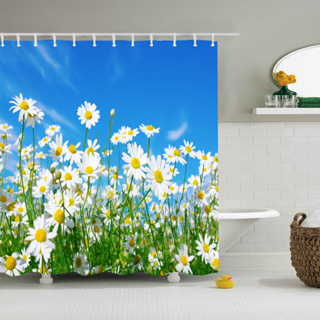 Cortina Cortina de Chuveiro Personalizada de Poliéster Cortina de Chuveiro Blue Sky White Cloud Sunshine Flower Cortina de Chuveiro Natural Landscape Cortina de Chuveiro Feia Cortina de Chuveiro à prova d