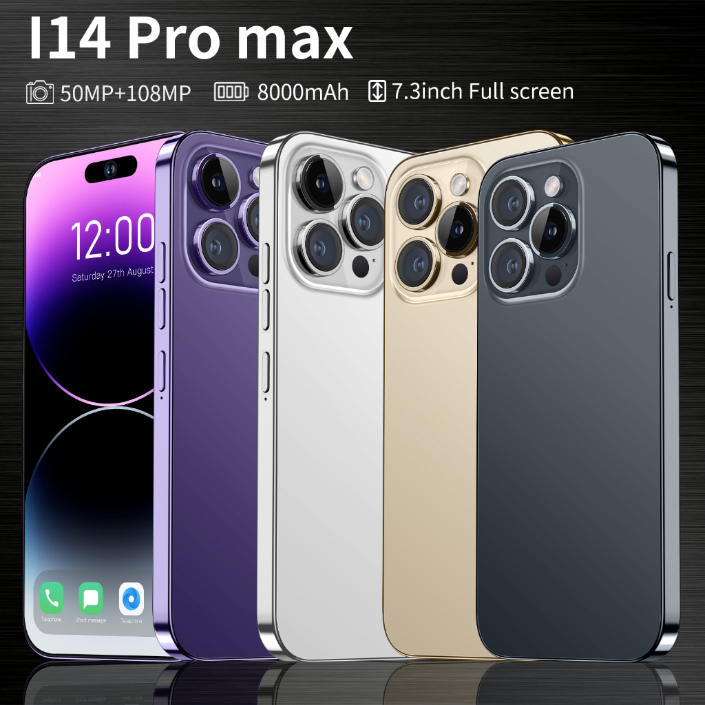 Global Version I14 Pro Max Smartphone 7.3Inch Telefone 8000mAh 1080MP  Camera 8GB+256GB Cell