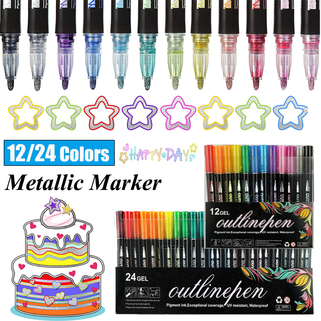 12 Colors Acrylic Paint Markers Set Water-Based Art Marker Pen 0.7-2mm Fine  Tip