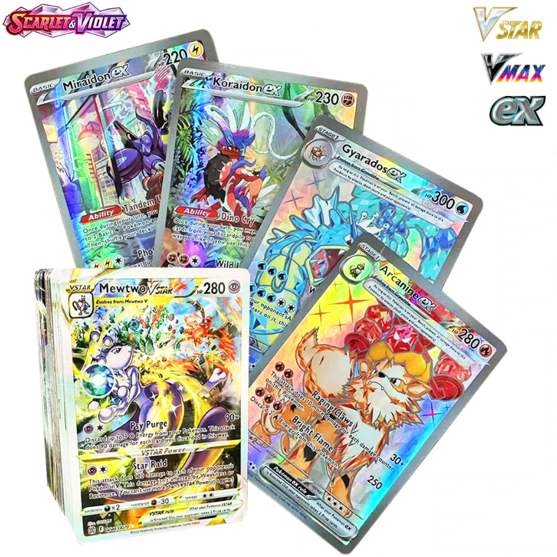 Lote 100 Cartão Pokémon Novo Brilhante VSTAR/VMAX/EX Coleção De Cartões Brinquedos Infantis