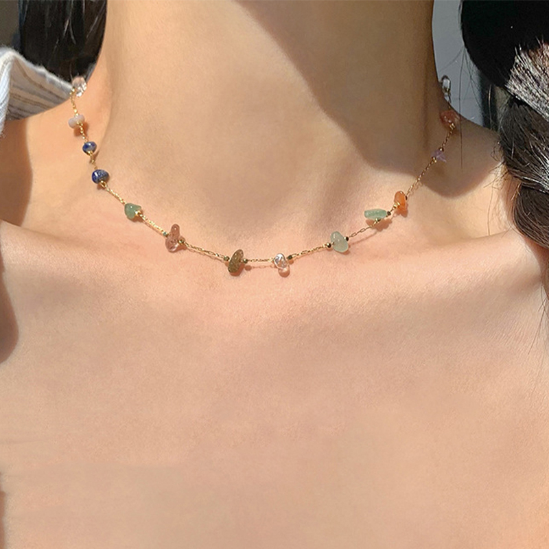 Colar De Pedra Original Irregular Colorido Feminino De Verão Nova Corrente Geométrica De Colarinho Simples E Estilo Moda Versátil