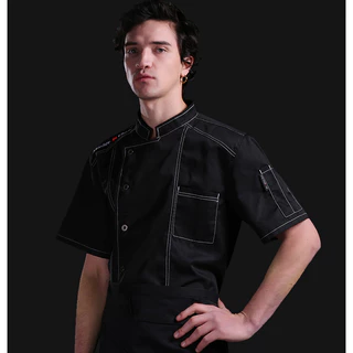 Ready Stock chef de trabalho uniforme de trabalho uniforme de trabalho unisexo de manga curta restaurante de comida ocidental cozinha de trabalho uniforme de cozinheiro uniforme de cozinheiro casaco de seção fina respirável roupas de cozinheiro absorvente