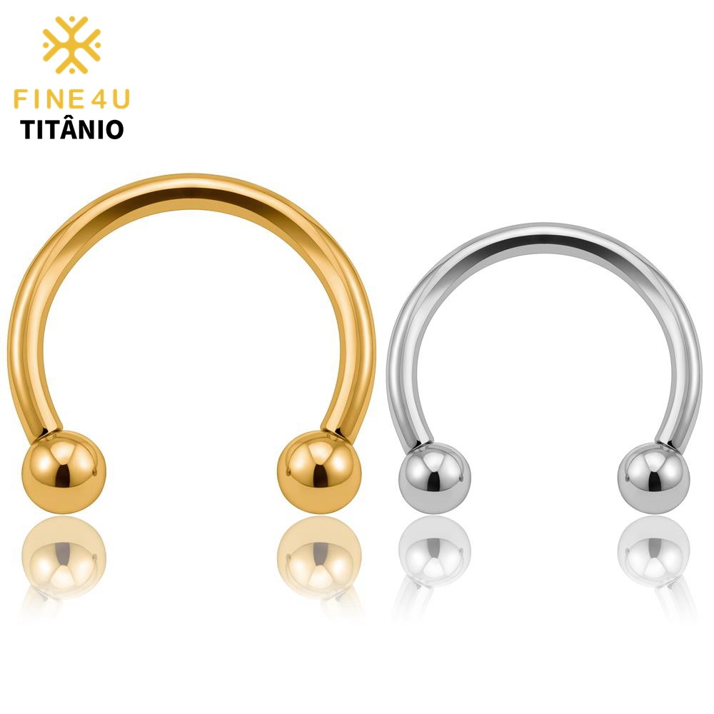 FINE4U Piercing Nariz Ferradura Titânio PVD para Septo Helix Daith Ouro