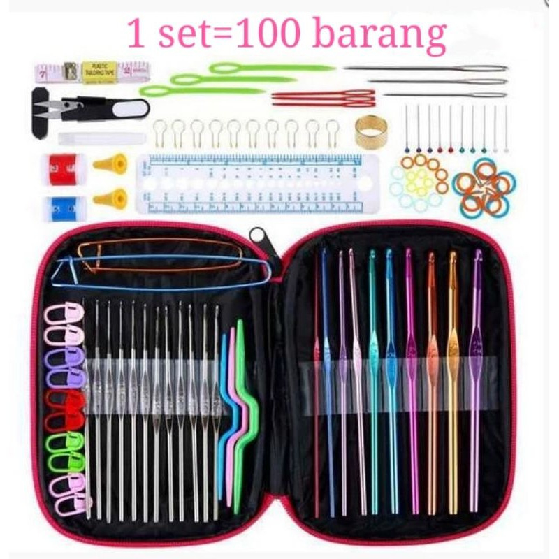 100Pcs/Set Conjunto De Agulhas De Crochê Tricô Completo De Ferramentas De Costura DIY . jarum kait