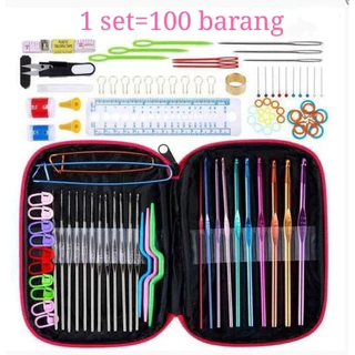 100Pcs/Set Conjunto De Agulhas De Crochê Tricô Completo De Ferramentas De Costura DIY . jarum kait