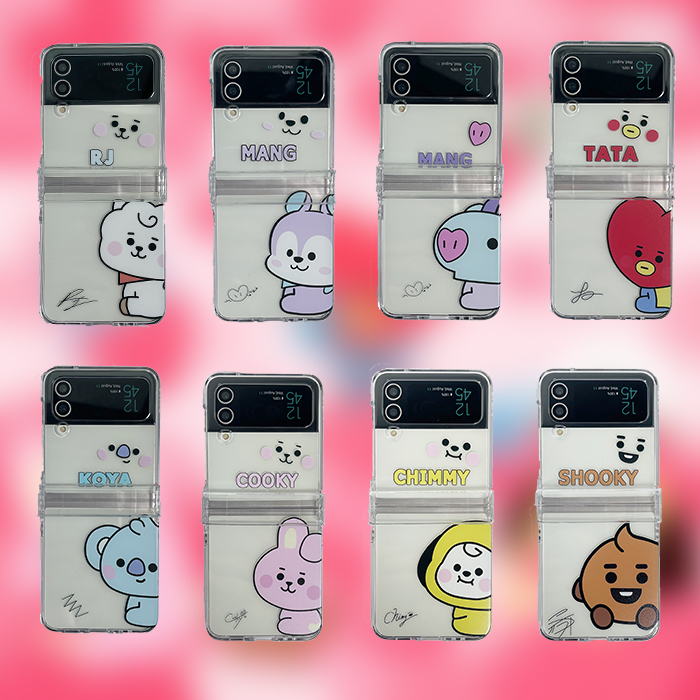 Estojo Transparente Para Samsung Zflip5 Zflip3 Zflip4 BTSS-7 BT RJ Shooky Cooky Koya INSIDE Mang TATA Chimmy D-DAY AgustD Indigo Anti-Choque Tampa Do Espaço À Prova De Queda Zflip5