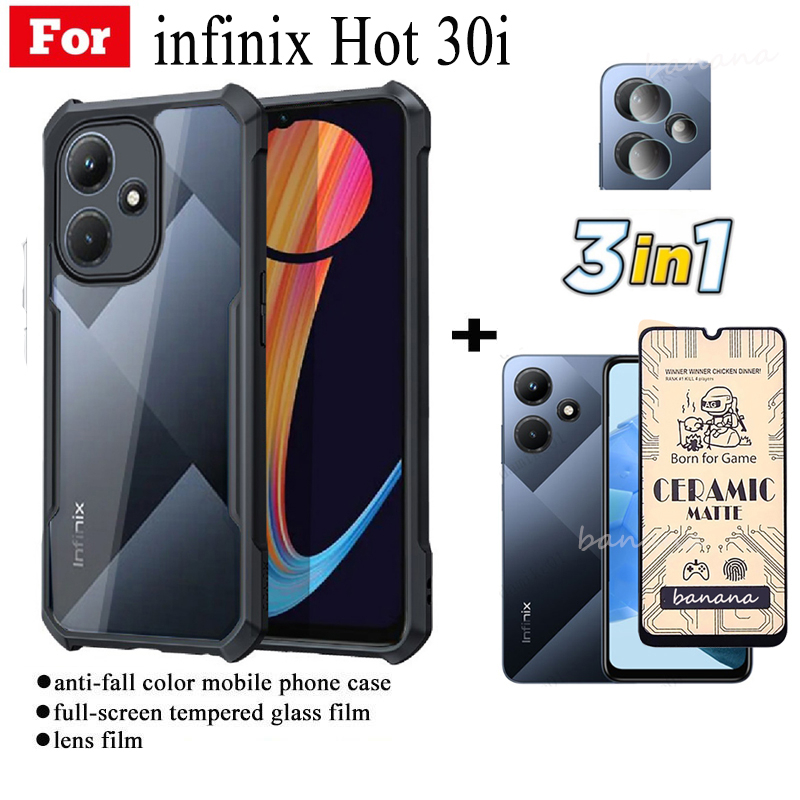 Caixa Telefônica 3 Em 1 À Prova De Choque Para infinix hot 30i Película Fosca Cerâmica + Lentes De Câmera