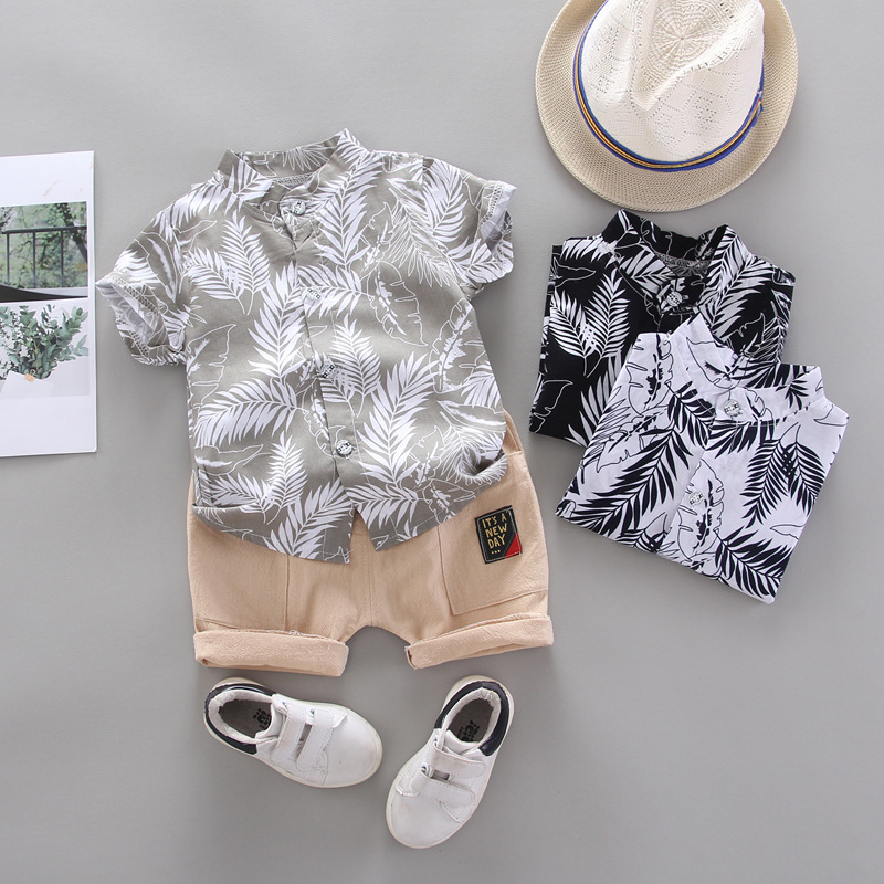Estoque Pronto 2Pcs/Set Baby Boys Suit Beach Style Camiseta Manga Curta + Conjunto Casual Shorts