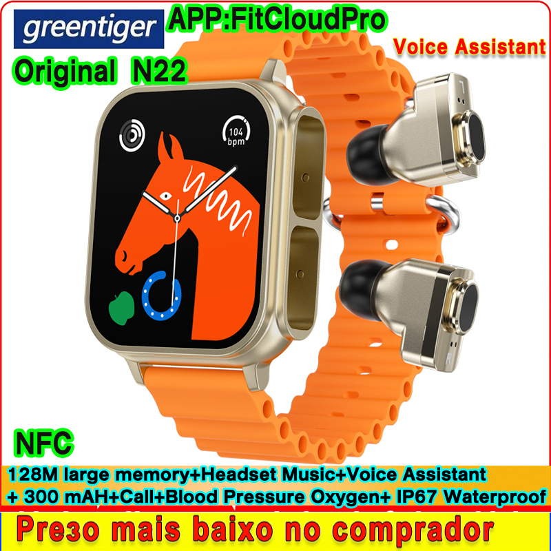 Original N22 Smart watch Fones De Ouvido TWS Fone Bluetooth Sem Fio Música NFC Voice Assistant