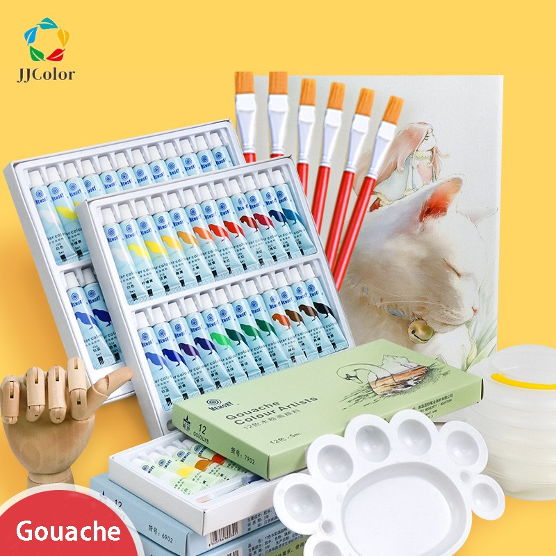 Guache Profissional Com Pincel 12/24 Cores Kit Desenho Para Crianças 5ml Gouache Em Tubo Material De Arte